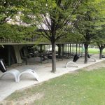 Frankfort Factory — Affordance seats installed along a tree-lined path in a Paris park